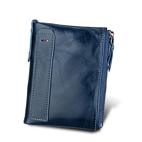 Wallet (RFID Blocking) <br> Genuine Leather Wallet Dark Blue - strapsandbrass.com