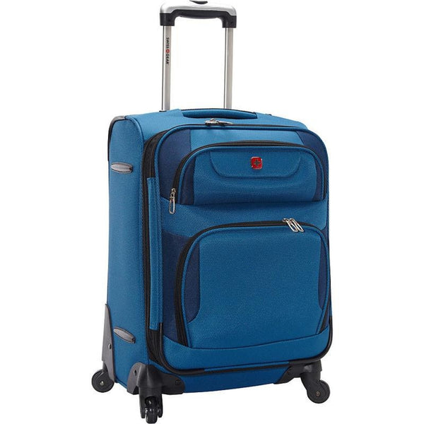 famous travel gear expandable spinner luggage - 20" soft side carry-on Luggage Blue with Black - strapsandbrass.com