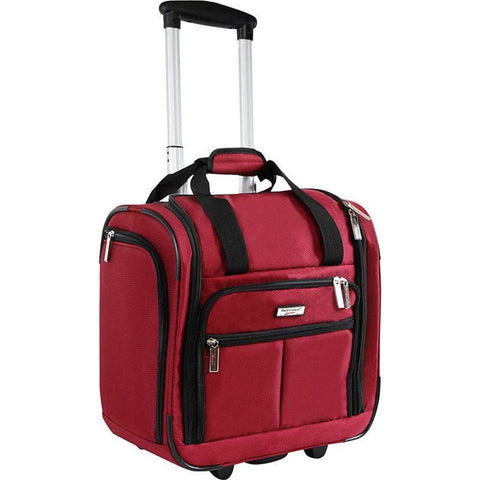 famous under seat 15.5" rolling tote carry-on soft side carry-on Luggage Red - strapsandbrass.com