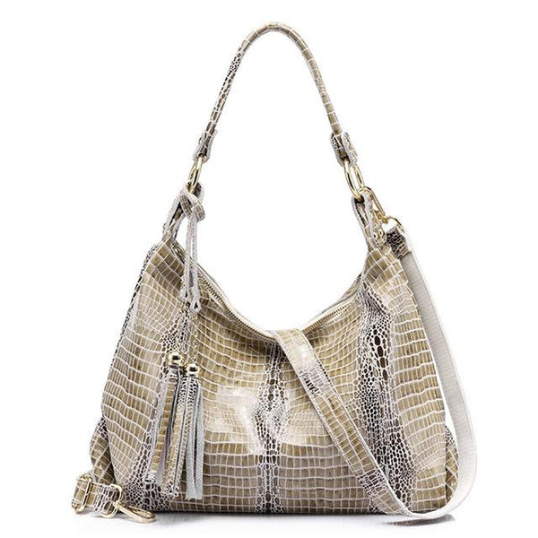 <bold>Hobo / Tote Bag <br>Genuine-Leather Handbag Beige - strapsandbrass.com