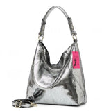 <bold>Hobo / Tote Bag <br>Genuine-Leather Handbag Black Silver - strapsandbrass.com