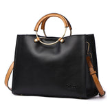 <bold>Top-Handle / Tote Bag <br>Genuine-Leather Handbag Black - strapsandbrass.com