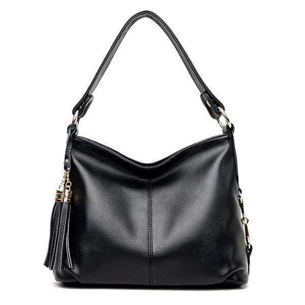 <bold>Hobo  / Tote Bag <br>Genuine-Leather Handbag Black - strapsandbrass.com
