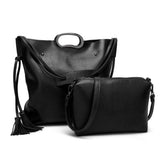 <bold>Messenger & Tote Bag Set  <br>Vegan-Leather Handbag Black - strapsandbrass.com