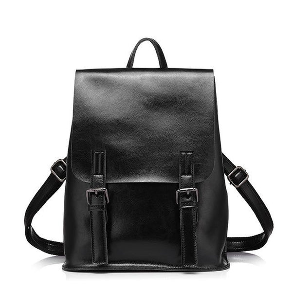 <bold>Fashion Backpack <br>Genuine-Leather Handbag Black - strapsandbrass.com