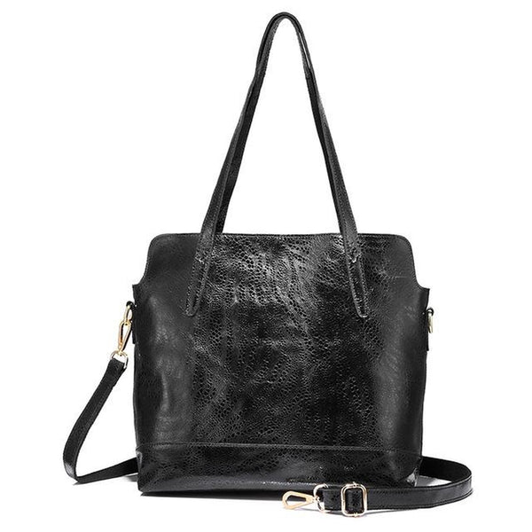 <bold>Bucket / Tote Bag <br>Genuine-Leather Handbag Black - strapsandbrass.com
