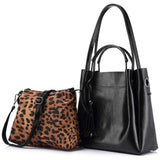 <bold>Tote & Crossbody Bag Set <br>Genuine-Leather Handbag Black - strapsandbrass.com