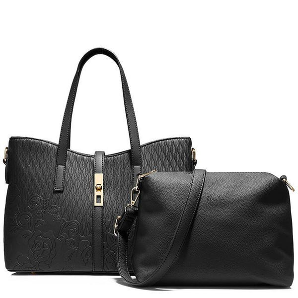 <bold>Tote & Crossbody Bag Set <br>Vegan-Leather Handbag Black - strapsandbrass.com