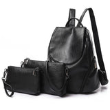 Backpack & Handbag Set  <br>Vegan-Leather Fashion Backpack Black - strapsandbrass.com