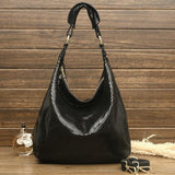 <bold>Hobo / Tote Bag <br>Genuine-Leather Handbag Black - strapsandbrass.com