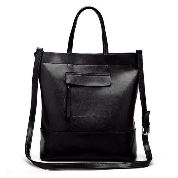 <bold>Bucket / Shoulder Bag <br>Vegan-Leather Handbag Black - strapsandbrass.com