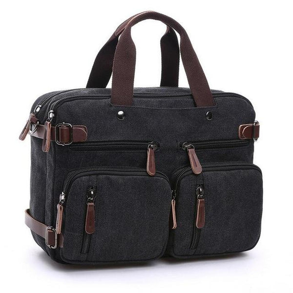 <bold>Laptop / Messenger Bag  <br>Canvas Handbag Black - strapsandbrass.com