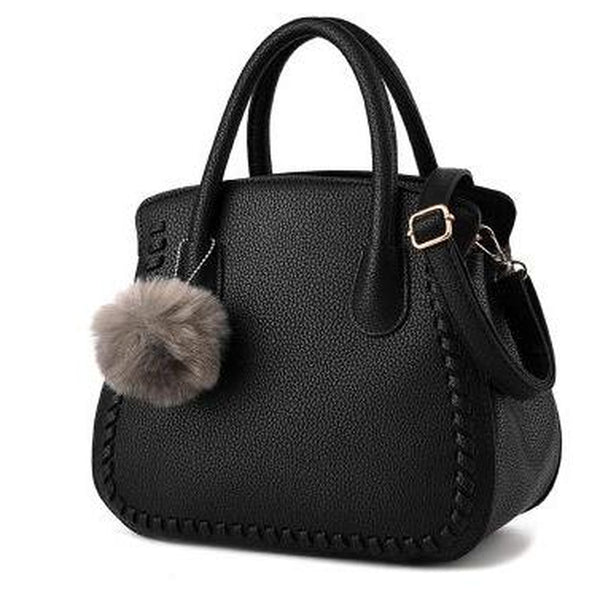 <bold>Top-Handle Bag / Satchel  <br>Vegan-Leather Handbag Black - strapsandbrass.com