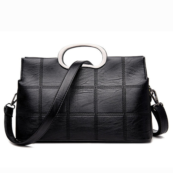 <bold>Tote / Messenger Bag <br>Genuine-Leather Handbag Black - strapsandbrass.com