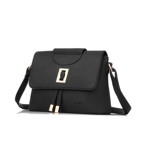 <bold>Messenger  / Shoulder Bag  <br>Vegan-Leather Handbag Black - strapsandbrass.com