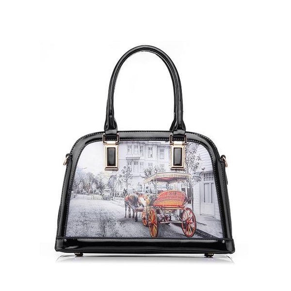 <bold>Top-Handle Bag <br>Vegan-Leather Handbag Black - strapsandbrass.com