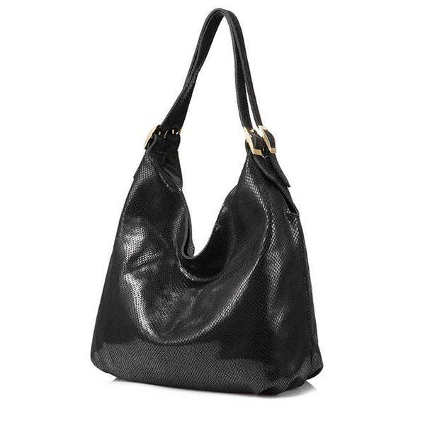 <bold>Hobo  / Tote Bag <br>Genuine-Leather Handbag Black - strapsandbrass.com