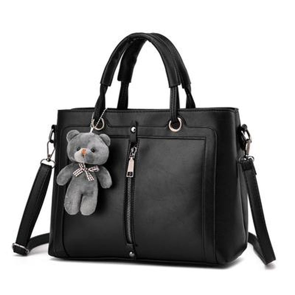 <bold> Tote / Shoulder Bag <br> Vegan-Leather Handbag Black - strapsandbrass.com