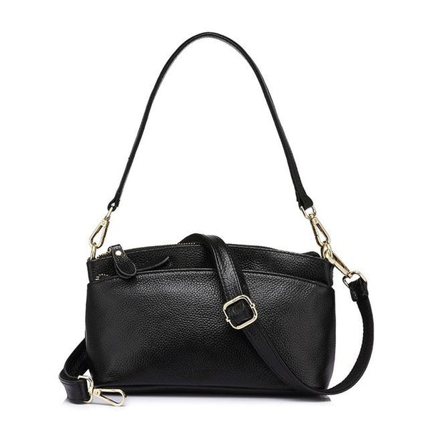 <bold>Messenger  / Tote Bag <br>Genuine-Leather Handbag Black - strapsandbrass.com