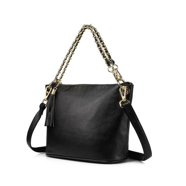 <bold>Bucket  / Tote Bag <br>Genuine-Leather Handbag Black - strapsandbrass.com