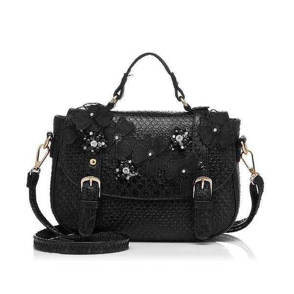 <bold>messenger / Shoulder Bag  <br>Vegan-Leather Handbag Black - strapsandbrass.com