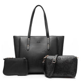 <bold>Tote Crossbody & Purse Set <br>Vegan-Leather Handbag Black - strapsandbrass.com