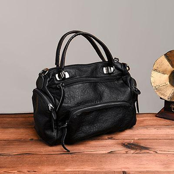 <bold>Top-Handle / Crossbody Bag <br>Vegan-Leather Handbag Black - strapsandbrass.com