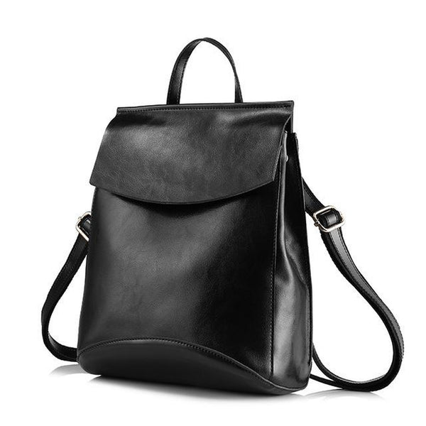 <bold>Fashion Backpack  <br>Genuine-Leather Handbag Black - strapsandbrass.com