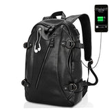 Backpack USB Charging <br> Vegan Leather Backpack Black - strapsandbrass.com