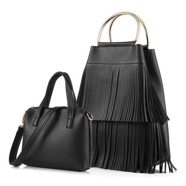 <bold>Bucket & Crossbody Bag Set <br>Vegan-Leather Handbag Black - strapsandbrass.com