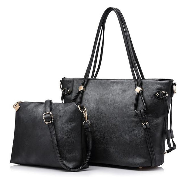 <bold>Tote & Crossbody Bag Set <br>Vegan-Leather Handbag Black - strapsandbrass.com
