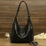 Hobo / Tote Bag <br>Genuine-Leather Handbag Black - strapsandbrass.com