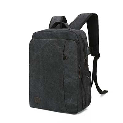 Backpack USB Charging & Anti-Theft <br> Canvas Backpack Black - strapsandbrass.com