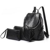 Backpack & Handbag Set  <br>Vegan-Leather Fashion Backpack Black alligator - strapsandbrass.com