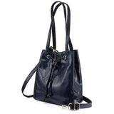 <bold>Bucket / Crossbody Bag <br>Genuine-Leather Handbag Black and Blue - strapsandbrass.com