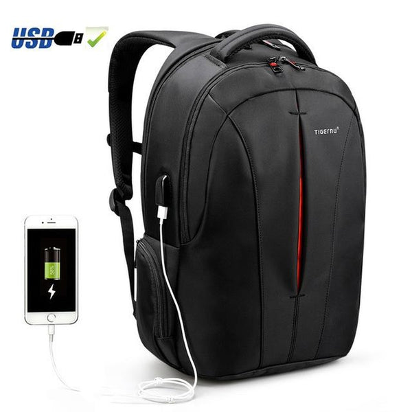 Backpack USB Charging & Anti-Theft <br> Nylon Backpack Black and Orange USB - strapsandbrass.com