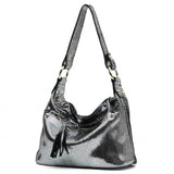 <bold>Hobo  / Tote Bag  <br>Vegan-Leather Handbag Black Silver - strapsandbrass.com