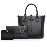 <bold>Tote Crossbody Bag & Purse Set <br>Vegan-Leather Handbag Black two - strapsandbrass.com