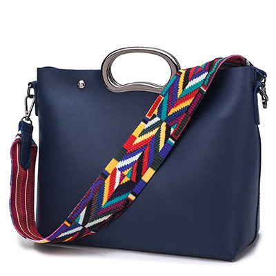 <bold>Tote / Shoulder Bag  <br>Vegan-Leather Handbag Blue - strapsandbrass.com