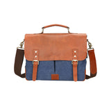Messenger Bag | Briefcase <br> Genuine Leather | Canvas Handbag Blue - strapsandbrass.com