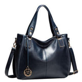 <bold>Tote  / Shoulder Bag <br>Genuine-Leather Handbag Blue - strapsandbrass.com