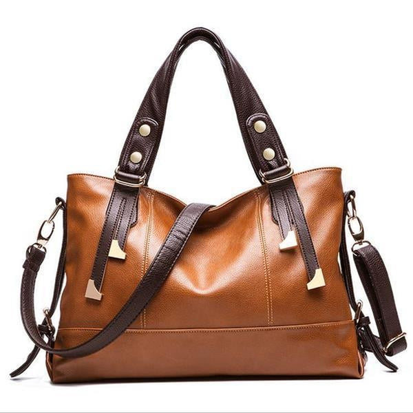 <bold>Tote / Crossbody Bag  <br>Genuine-Leather Handbag Brown - strapsandbrass.com