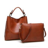 <bold>Bucket & Crossbody Bag Set  <br>Vegan-Leather Handbag Brown - strapsandbrass.com