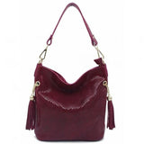 <bold>Hobo / Tote Bag  <br>Genuine-Leather Handbag Burgundy - strapsandbrass.com