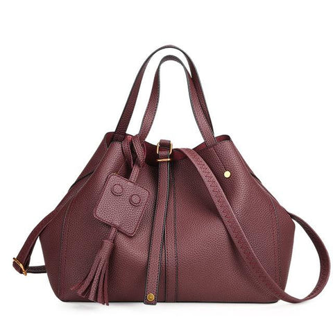 <bold>Tote / Shoulder Bag <br>Vegan-Leather Handbag Burgundy - strapsandbrass.com