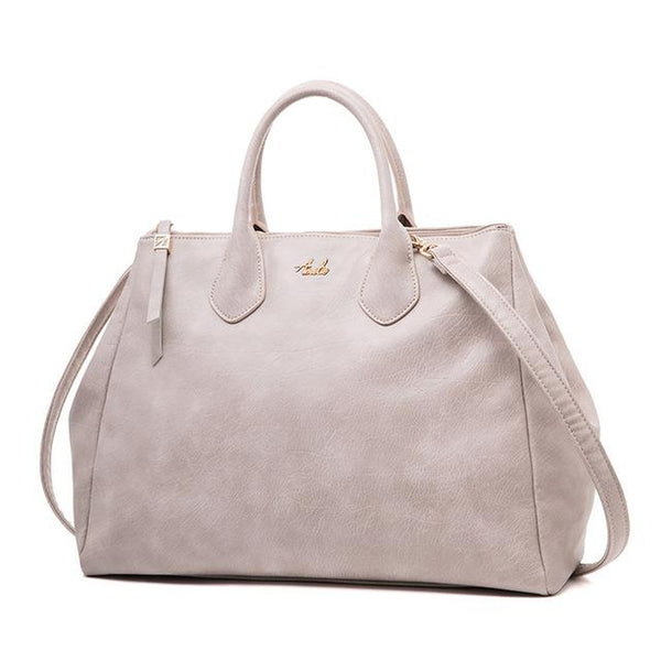 <bold>Tote /  Top-Handle Bag <br>Vegan-Leather Handbag Cream - strapsandbrass.com
