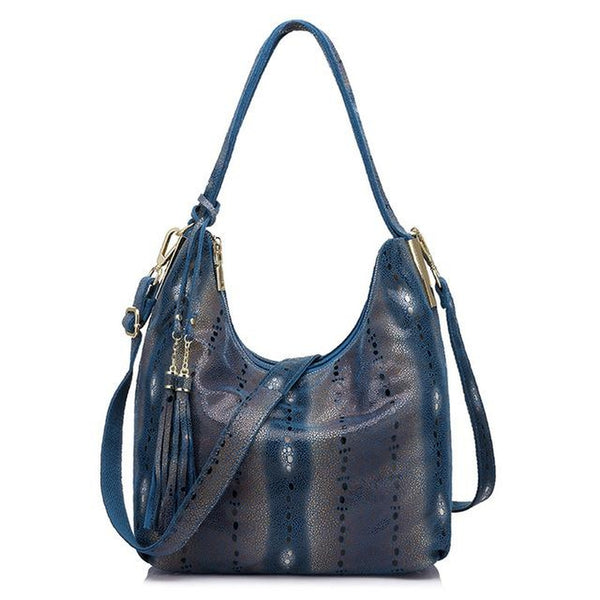 <bold>Hobo  / Tote Bag <br>Genuine-Leather Handbag Blue - strapsandbrass.com