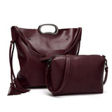 <bold>Messenger & Tote Bag Set  <br>Vegan-Leather Handbag Dark Red - strapsandbrass.com