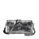 <bold>Clutch / Crossbody Bag <br>Genuine-Leather Handbag Dark Silver - strapsandbrass.com