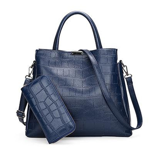 <bold>Tote Bag & Clutch Set <br>Vegan-Leather Handbag Deep Blue - strapsandbrass.com